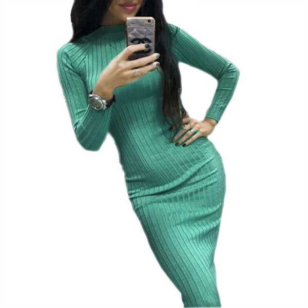 Sexy Long Sleeve Knitting Sweater Dress LADY fashion Autumn Dress For Female Slim Winter Dress