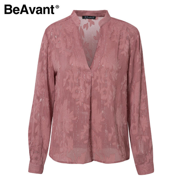 BeAvant romantic floral v neck women blouse shirts pink long sleeve fashion tops blouse ladies 2020 chic spring summer blusa