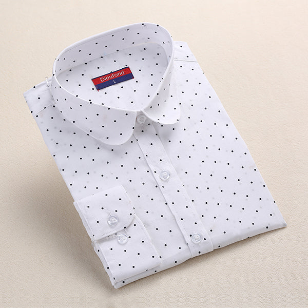 Dioufond Fashion Polka Dot Blouse Long Sleeve Shirt Women Blouses Cotton Women Shirts Red Blue Dot Top Blusas Women Tops