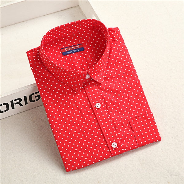Dioufond Fashion Polka Dot Blouse Long Sleeve Shirt Women Blouses Cotton Women Shirts Red Blue Dot Top Blusas Women Tops