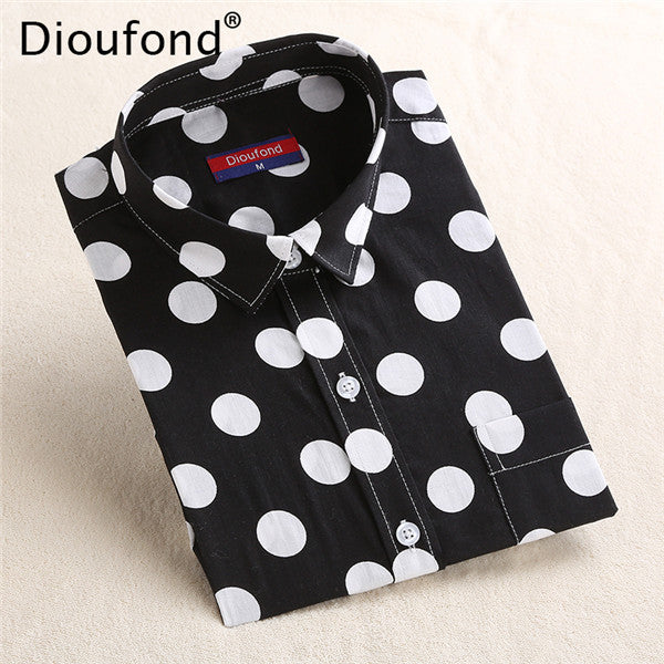 Dioufond Fashion Polka Dot Blouse Long Sleeve Shirt Women Blouses Cotton Women Shirts Red Blue Dot Top Blusas Women Tops