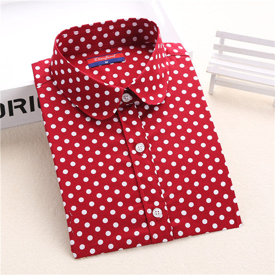 Dioufond Fashion Polka Dot Blouse Long Sleeve Shirt Women Blouses Cotton Women Shirts Red Blue Dot Top Blusas Women Tops