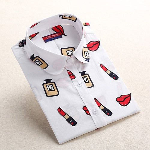 Dioufond Women Summer Blouses Vintage Floral Blouse Long Sleeve Shirt Women Camisas Femininas Female Tops Fashion Cotton Shirt