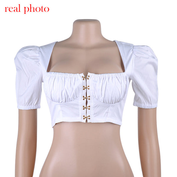 Cryptographic square collar fashion hooks women tops and blouses shirts sexy crop tops cropped shirts puff sleeve short clothes