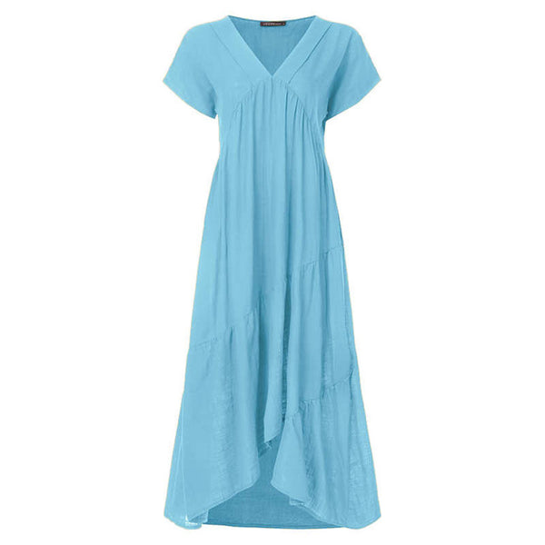 Plus Size Ruffle Dress Women's Asymmetrical Sundress ZANZEA 2020 Fashion Summer Maxi Vestidos Female Short Sleeve Robe Femme 5XL