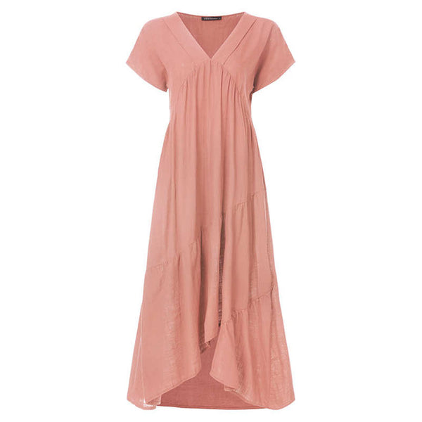 Plus Size Ruffle Dress Women's Asymmetrical Sundress ZANZEA 2020 Fashion Summer Maxi Vestidos Female Short Sleeve Robe Femme 5XL