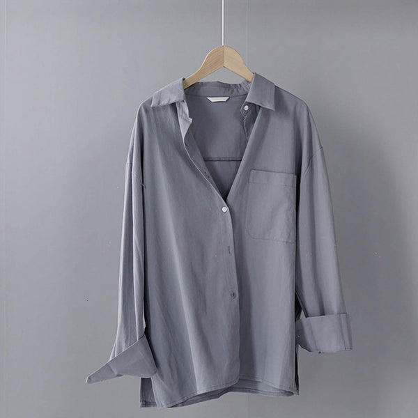 TITAME Shirts Blouses Women Fashion Casual Tops Female Turn-Down Collar White Loose Long Sleeve Blouse Ol Style Shirt Simple Top
