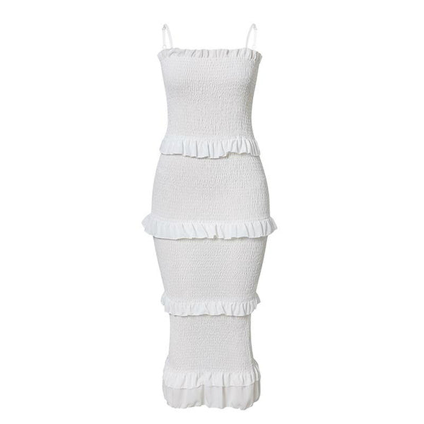 NEDEINS Summer Fashion Sling Long Dress Women 2020 Casual Party Dress Female Ruffles Vestidos Plus Size Natural Solid Dress