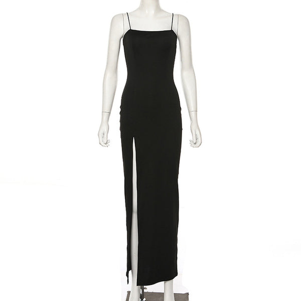Cryptographic Sexy Women's Maxi Dresses Strap Backless Split Long Dress Fashion Fall 2020 Elegant Ladies Party Club Dresses