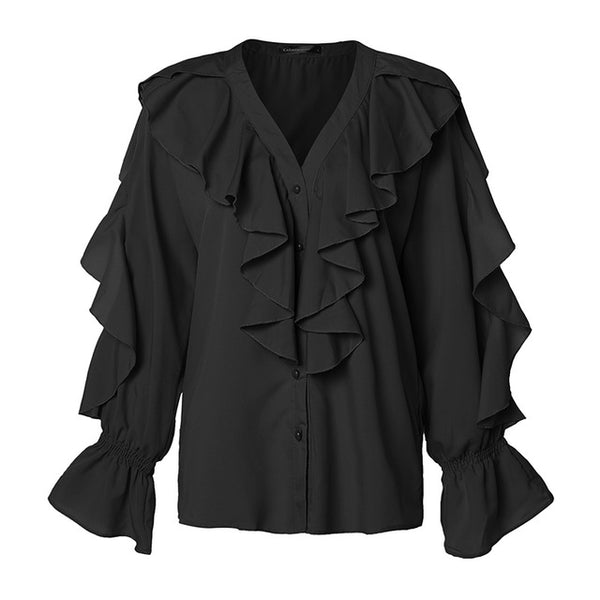Women's Blouse 2020 Celmia Summer Ruffled Stylish Top Plus Size Sexy V neck Long Sleeve Shirt Female Casual Buttons Sweet Blusas