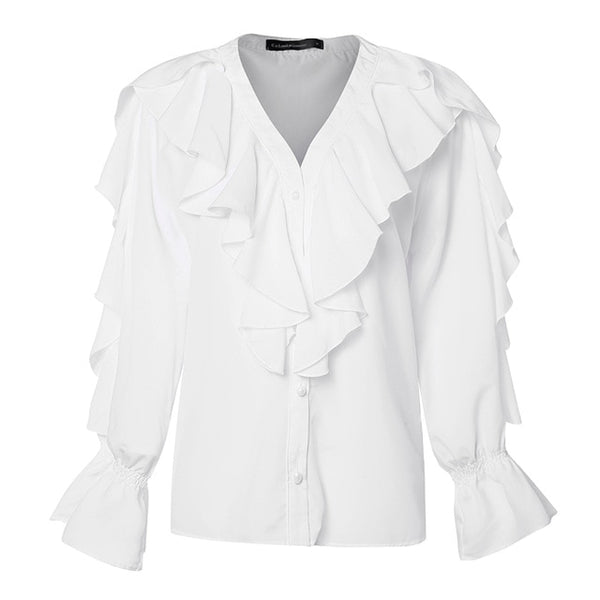 Women's Blouse 2020 Celmia Summer Ruffled Stylish Top Plus Size Sexy V neck Long Sleeve Shirt Female Casual Buttons Sweet Blusas