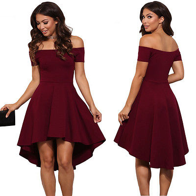 Hirigin Women Elegant Summer Casual Off Shoulder Sexy Ladies Party Evening Asymmetric Ruffle Dress Fashion Hot