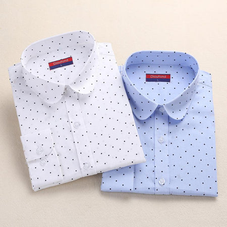 new women fashion dot stitching casual chiffon blouse shirt women long sleeve chic blusas perspective white chemise tops LS3725