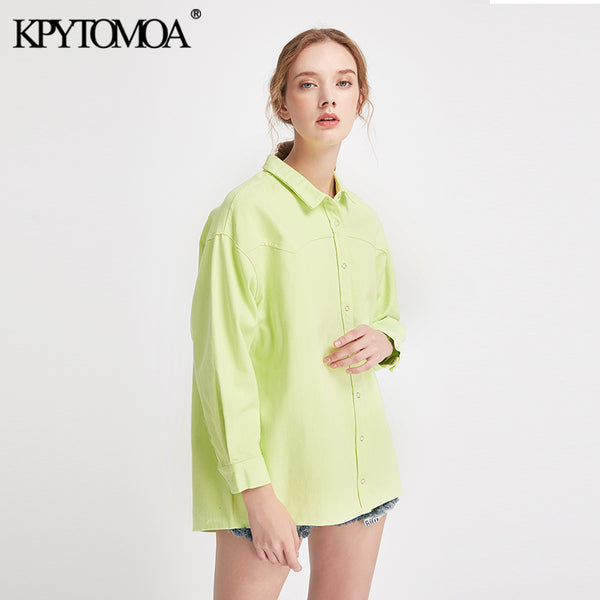 Vintage Stylish Loose Long Tops Women Shirts 2020 Fashion Lapel Collar Long Sleeve Streetwear Ladies Blouses Casual Blusas Mujer