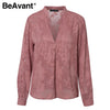 BeAvant romantic floral v neck women blouse shirts pink long sleeve fashion tops blouse ladies 2020 chic spring summer blusa