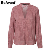 BeAvant romantic floral v neck women blouse shirts pink long sleeve fashion tops blouse ladies 2020 chic spring summer blusa