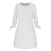 Women Fashion O-neck Solid Bow Elegant Straight Dress Spring Loose Mini Dresses 3/4 Sleeve Bow comfortable Plus Size