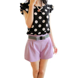 Fashion  Girl Dots Blouse Women Casual Chiffon Shirt Sleeveless Ruffle Sleeve Shirt Summer Tops Black White