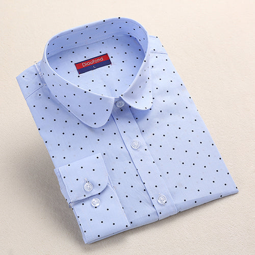 Dioufond  Fashion Polka Dot  Blouse Long Sleeve Shirt Women Blouses Cotton Women Shirts Red Blue Dot Top Blusas Women Tops