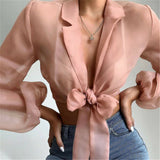 New Elegant Fashion Women OL Casual Shirt Blouse Perspective Sheer Mesh Lantern long sleeve Polka dot Button Tops Beach Blusas