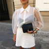 New Elegant Fashion Women OL Casual Shirt Blouse Perspective Sheer Mesh Lantern long sleeve Polka dot Button Tops Beach Blusas