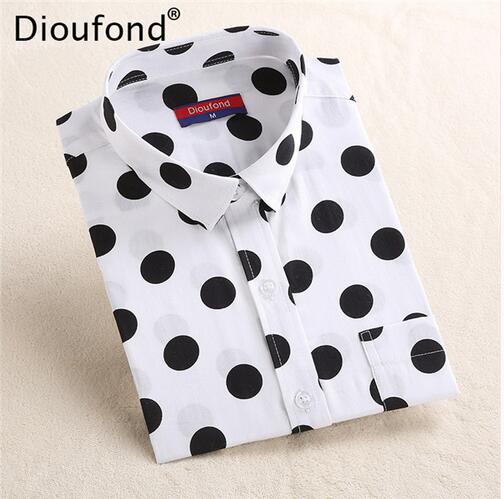 Dioufond  Fashion Polka Dot  Blouse Long Sleeve Shirt Women Blouses Cotton Women Shirts Red Blue Dot Top Blusas Women Tops