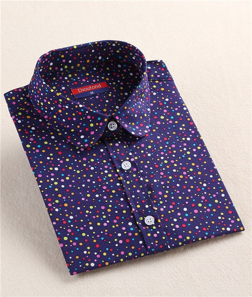 Dioufond  Fashion Polka Dot  Blouse Long Sleeve Shirt Women Blouses Cotton Women Shirts Red Blue Dot Top Blusas Women Tops