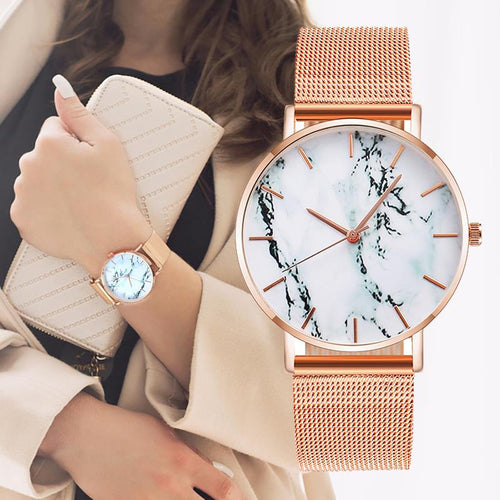 Fashion Rose Gold Mesh Band Creative Marble Female Wrist Watch Luxury Women Quartz Watches Gifts Relogio Feminino Ladies Clock