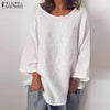 Fashion Summer Shirt ZANZEA Women Long Sleeve Solid Cotton Linen Blouse Blusas Femininas Basic Tops Robe Loose Chemise Tunic 5XL