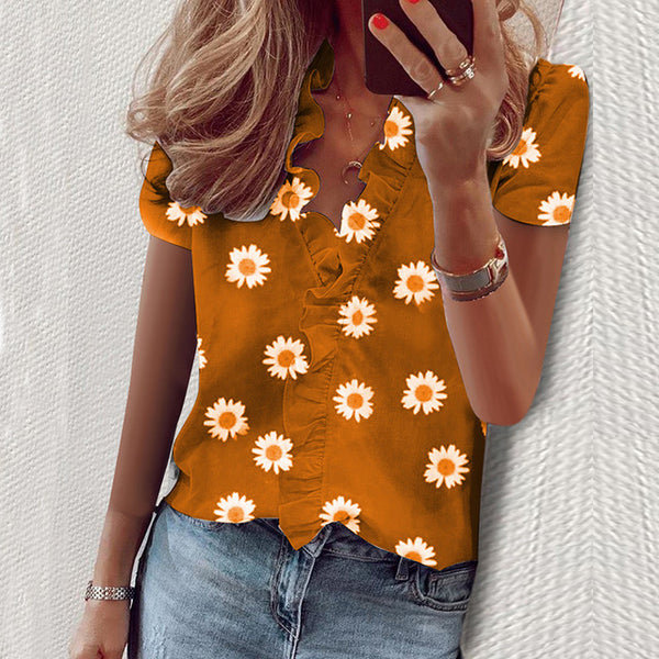 Daisy Summer Blouse Women 2020 Shirts Short Sleeve Blouse Shirt Elegant Fashion Ruffle V neck Womens Tops and Blouse Tunic New