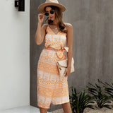 Summer Women Vintage Print Dress Sexy Backless Long Casual Sundress Black White Dresses 2020 Fashion Summer Clothes For Women