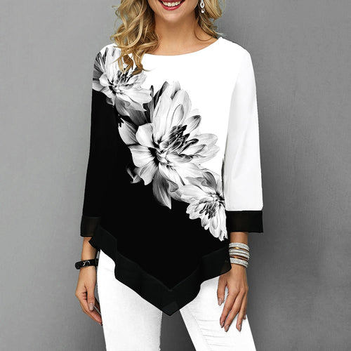 Floral Printed Women Shirt Asymmetric Hem Summer Blouse For Woman Flower Print Tops Blusas Fashion Female Camisa shirts 2019