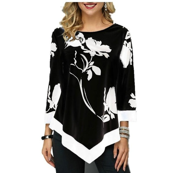Floral Printed Women Shirt Asymmetric Hem Summer Blouse For Woman Flower Print Tops Blusas Fashion Female Camisa shirts 2019