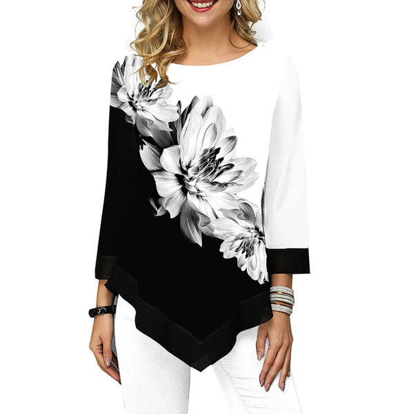 Floral Printed Women Shirt Asymmetric Hem Summer Blouse For Woman Flower Print Tops Blusas Fashion Female Camisa shirts 2019