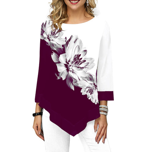 Floral Printed Women Shirt Asymmetric Hem Summer Blouse For Woman Flower Print Tops Blusas Fashion Female Camisa shirts 2019