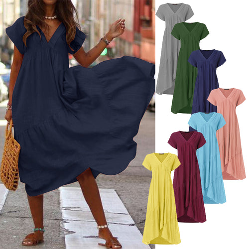 Plus Size Ruffle Dress Women's Asymmetrical Sundress ZANZEA 2020 Fashion Summer Maxi Vestidos Female Short Sleeve Robe Femme 5XL