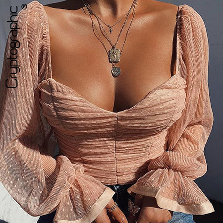 new women fashion dot stitching casual chiffon blouse shirt women long sleeve chic blusas perspective white chemise tops LS3725