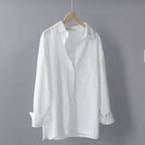 TITAME Shirts Blouses Women Fashion Casual Tops Female Turn-Down Collar White Loose Long Sleeve Blouse Ol Style Shirt Simple Top