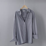 TITAME Shirts Blouses Women Fashion Casual Tops Female Turn-Down Collar White Loose Long Sleeve Blouse Ol Style Shirt Simple Top