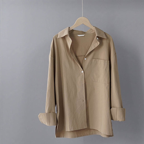 TITAME Shirts Blouses Women Fashion Casual Tops Female Turn-Down Collar White Loose Long Sleeve Blouse Ol Style Shirt Simple Top