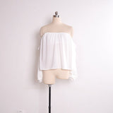 Off Shoulder Chiffon Blouse Women Fashion Boho Clothing Crop Top White Pink Lantern Sleeve Beach Cover Up Bardot Tops Summer