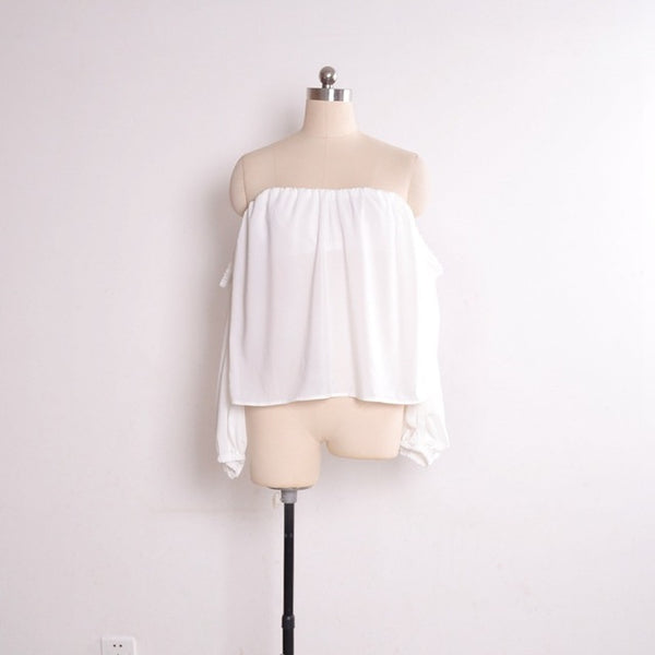 Off Shoulder Chiffon Blouse Women Fashion Boho Clothing Crop Top White Pink Lantern Sleeve Beach Cover Up Bardot Tops Summer
