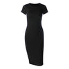 Cotton Long Spring Party Dress Fashion Solid O-Neck Short Sleeve Office Lady Summer Dress Plus Size Slim Casual Pencil Vestidos