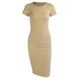 Cotton Long Spring Party Dress Fashion Solid O-Neck Short Sleeve Office Lady Summer Dress Plus Size Slim Casual Pencil Vestidos