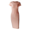 Cotton Long Spring Party Dress Fashion Solid O-Neck Short Sleeve Office Lady Summer Dress Plus Size Slim Casual Pencil Vestidos