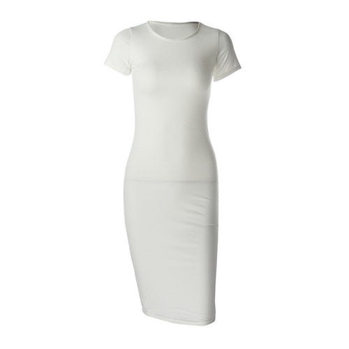 Cotton Long Spring Party Dress Fashion Solid O-Neck Short Sleeve Office Lady Summer Dress Plus Size Slim Casual Pencil Vestidos