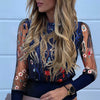 New Women Mesh Sheer Blouse See-through Puff Long Sleeve Blouse Fashion Pearl Transparent White Shirt Female Blusas Autumn Tops
