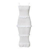 NEDEINS Summer Fashion Sling Long Dress Women 2020 Casual Party Dress Female Ruffles Vestidos Plus Size Natural Solid Dress