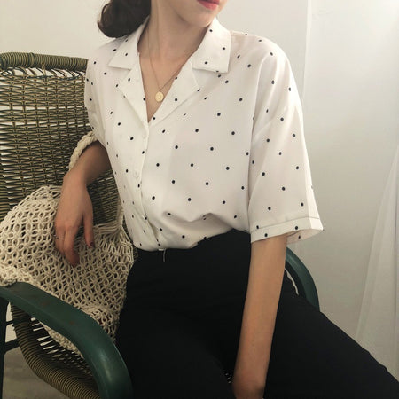 new women fashion dot stitching casual chiffon blouse shirt women long sleeve chic blusas perspective white chemise tops LS3725