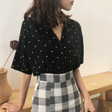 Fashion Women Polka Dot Summer Short Sleeve Blouse Women's Turn Down Collar Casual Short Tops